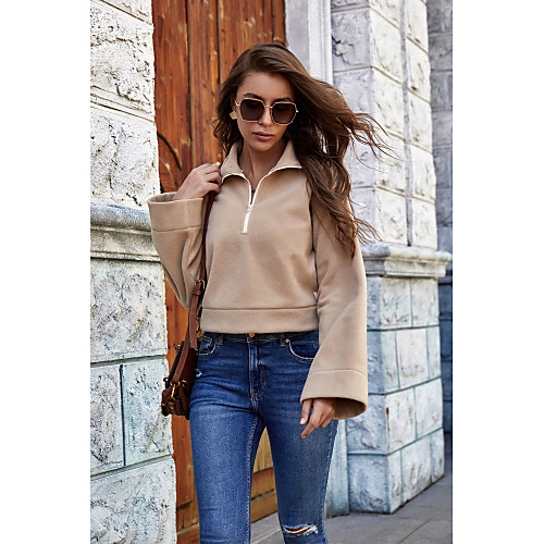 

Women's Zip Up Hoodie Sweatshirt Plain Solid Color Oversized Daily non-printing Casual Hoodies Sweatshirts Loose Khaki