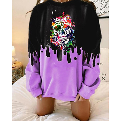 

Women's Hoodie Sweatshirt Skull Daily Other Prints Basic Oversized Hoodies Sweatshirts Blue Purple Blushing Pink