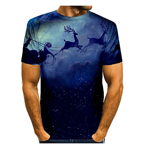 

Men's T shirt 3D Print Galaxy Graphic 3D Short Sleeve Christmas Tops Basic Blue