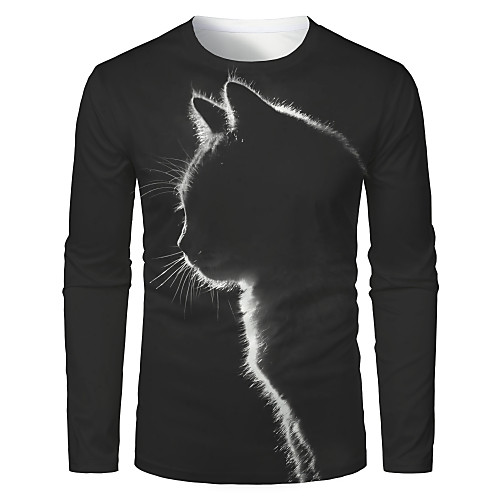 

Men's T shirt Shirt 3D Print Graphic Animal Long Sleeve Daily Tops Basic Round Neck Black