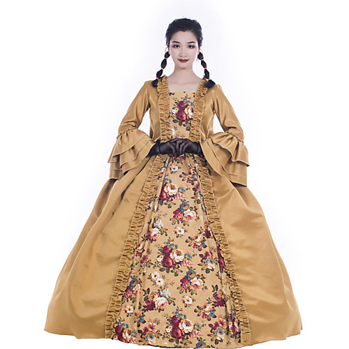 

Maria Antonietta Retro Vintage Rococo 18th Century Vacation Dress Dress Masquerade Prom Dress Women's Satin Costume Golden Vintage Cosplay Party Prom Long Sleeve Floor Length Ball Gown Plus Size