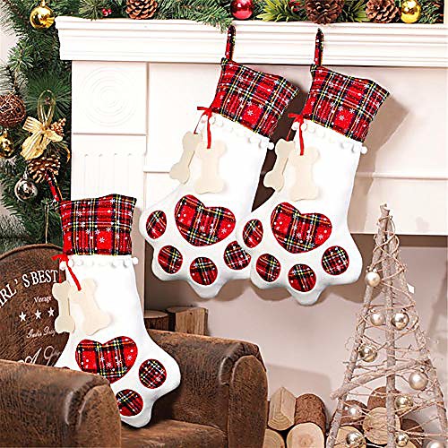 

pet dog christmas stocking hanging christmas stocking with large paw for christmas decorations, 18 x 11 inches