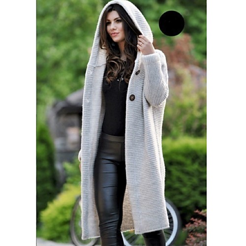 

Women's Basic Knitted Solid Color Plain Cardigan Long Sleeve Sweater Cardigans Hooded Fall White Yellow Green