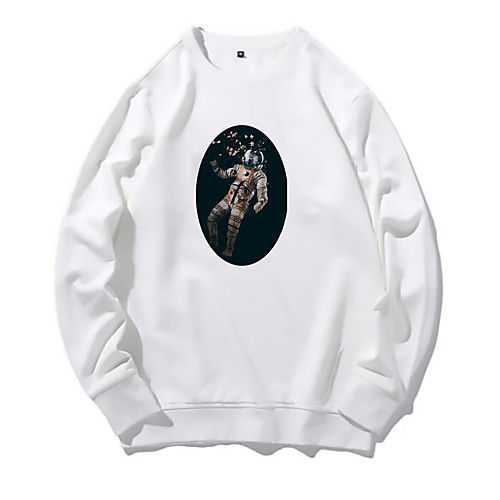 

Men's Pullover Sweatshirt Print Round Neck Daily Other Prints Basic Hoodies Sweatshirts Long Sleeve White