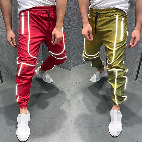 

Men's Joggers Track Pants Street Bottoms Drawstring Reflective Strip Winter Fitness Gym Workout Running Active Training Basketball Shoes Reflective Quick Dry Breathable Sport Stripes Black Red Grey