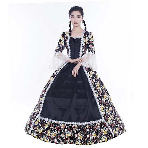 

Maria Antonietta Retro Vintage Rococo 18th Century Vacation Dress Dress Masquerade Prom Dress Women's Satin Costume Black Vintage Cosplay Party Prom Long Sleeve Floor Length Ball Gown Plus Size