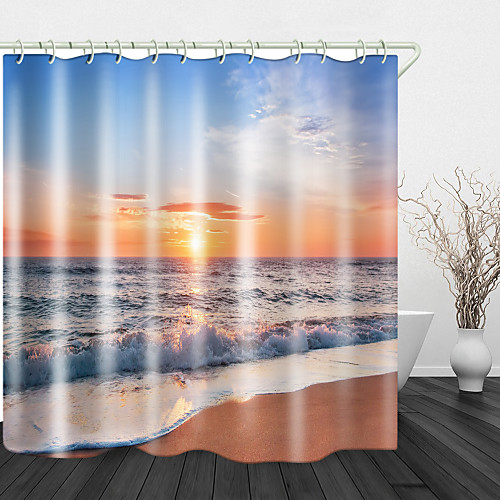 

Sunset Beach Digital Printing Shower Curtain Shower Curtains Hooks Modern Polyester New Design 72 Inch