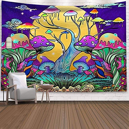 

Wall Tapestry Art Decor Blanket Curtain Picnic Tablecloth Hanging Home Bedroom Living Room Dorm Decoration Polyester Print Colorful Cartoon Big Mushroom Abstract