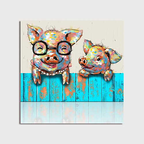 

Nursery Oil Painting Hand Painted Square Abstract Animals Modern Stretched Canvas