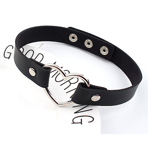 

leather choker adjustable punk love heart necklace goth choker soft collar chain for women girls
