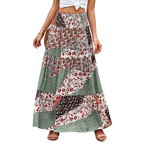 

Women's Casual / Daily Boho Skirts Geometric Print Orange Green Light Green