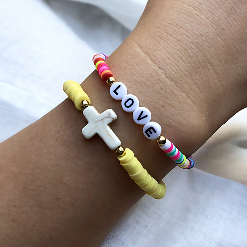 

2pcs Women's Friendship Bracelet Wrap Bracelet Bracelet Fancy Cross Love Unique Design Ethnic Trendy Boho Silicone Bracelet Jewelry Rainbow For Sport Gift Date Birthday Festival / Resin