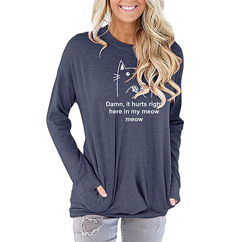 

Women's T shirt Graphic Text Letter Long Sleeve Print Round Neck Basic Tops Cotton Black Blushing Pink Green