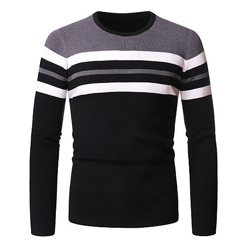 

Men's Striped Pullover Long Sleeve Sweater Cardigans Crew Neck Red Gray