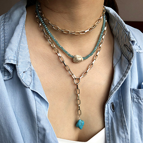 

Women's Pendant Necklace Layered Necklace Stacking Stackable Friends Lucky Luxury Unique Design Fashion Punk Crystal Stone Alloy Gold 45 cm Necklace Jewelry 2pcs For Street Gift Birthday Party Beach