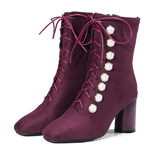 

Women's Boots Block Heel Boots Cuban Heel Square Toe Mid Calf Boots Basic Casual Daily Walking Shoes Suede PU Rivet Solid Colored Wine Black / Mid-Calf Boots