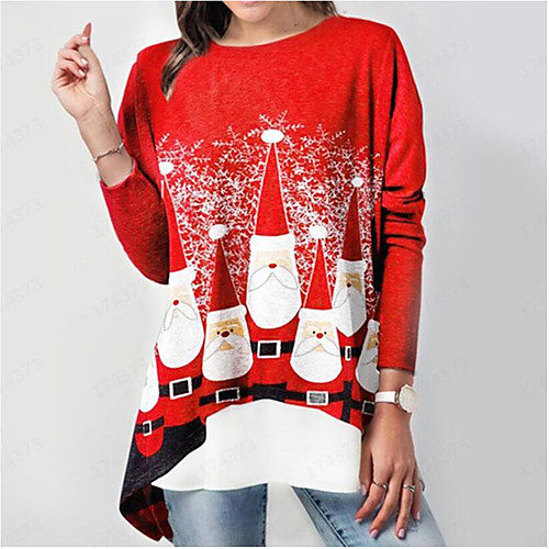 

Women's Christmas Plus Size Tunic Graphic Prints Long Sleeve Print Round Neck Elegant Christmas Tops Red