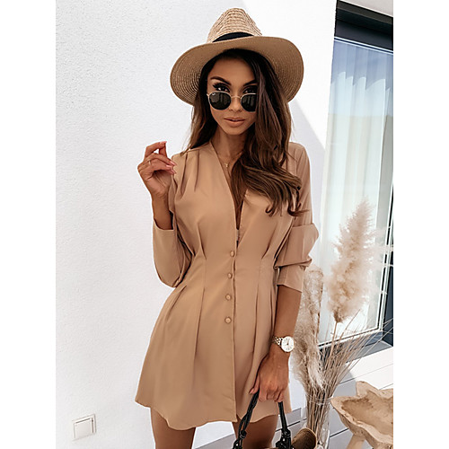 

Women's Blouse Shirt Solid Colored Long Sleeve V Neck Basic Tops Black Blushing Pink Khaki
