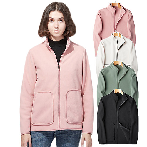 

Women's Hiking Fleece Jacket Autumn / Fall Winter Outdoor Solid Color Thermal Warm Windproof Fleece Lining Breathable Top Full Length Visible Zipper Fishing Climbing Camping / Hiking / Caving White