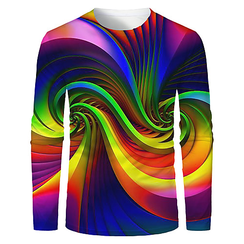 

Men's T shirt 3D Print Graphic Abstract 3D Long Sleeve Daily Tops Basic Rainbow
