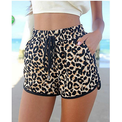 

Women's Basic Breathable Loose Daily Shorts Pajamas Pants Leopard Short Brown