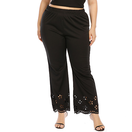 

Women's Plus Size Pants Basic Breathable Daily Chinos Pants Solid Colored Full Length Black