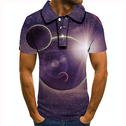 

Men's Golf Shirt 3D Print Graphic Print Short Sleeve Daily Tops Basic Purple
