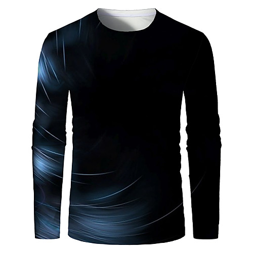 

Men's T shirt Shirt 3D Print Graphic Optical Illusion Plus Size Print Long Sleeve Daily Tops Elegant Exaggerated Round Neck Black