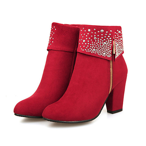 

Women's Boots Block Heel Boots Chunky Heel Pointed Toe Booties Ankle Boots Comfort Novelty Bootie Wedding Party & Evening Suede Rhinestone Solid Colored Winter Red Blue Black / Booties / Ankle Boots