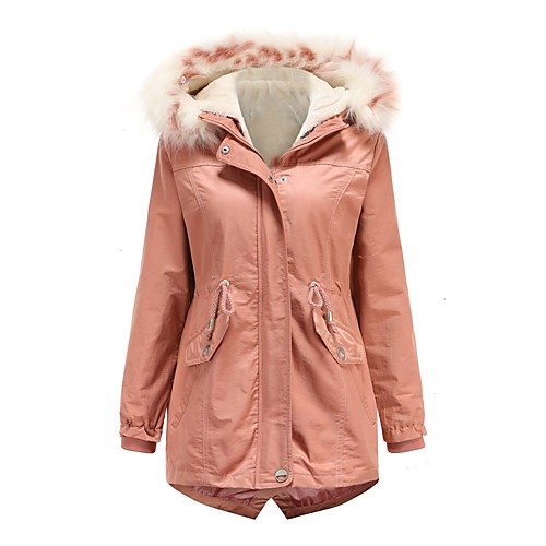 

Women's Parka Long Coat Loose Jacket Solid Colored Yellow Blushing Pink