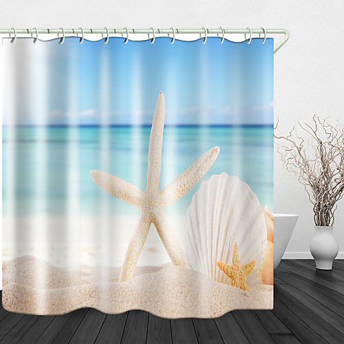 

Scallop Five-Pointed Star Digital Printing Shower Curtain Shower Curtains Hooks Modern Polyester New Design 72 Inch