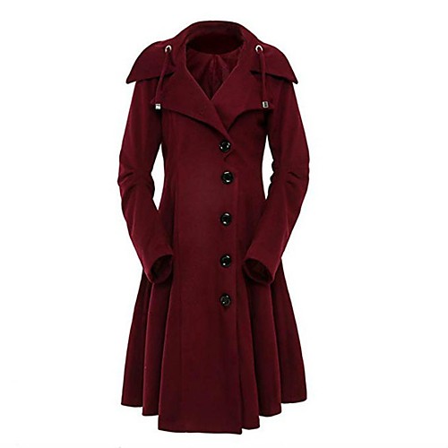 

Women's Overcoat Daily Fall Winter Long Coat Regular Fit Classic & Timeless Jacket Long Sleeve Solid Colored Drawstring Wine Gray