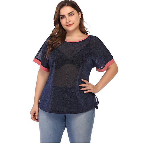 

Women's T shirt Solid Colored Round Neck Tops Basic Basic Top Navy Blue