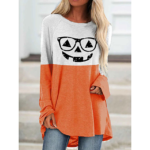 

Women's Halloween T shirt Graphic Graphic Prints Long Sleeve Print Round Neck Basic Halloween Tops White