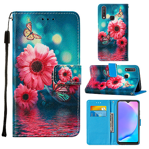 

Case For Oppo Realme 5 Realme C3 A7 AX5S A5S Card Holder Shockproof Full Body Cases Animal PU Leather TPU flower