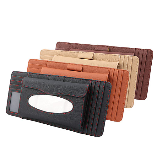 

DeRanFu Genuine Leather Car Visor Tissue Holder with CD Holder Multi-Functional CD Organizer Visor Tissue Box Bag Card Slot for Car & Truck 3 In 1 Litchi Grain