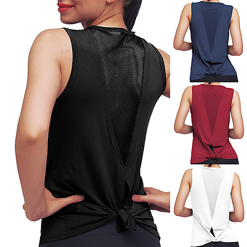 

Women's Yoga Top Patchwork Tie Back Fashion White Black Burgundy Cyan Mesh Cotton Fitness Gym Workout Running Tee Tshirt Tank Top Sport Activewear 4 Way Stretch Comfort Moisture Wicking Quick Dry