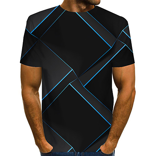 

Men's T shirt 3D Print Graphic Optical Illusion Print Short Sleeve Daily Tops Basic Exaggerated Round Neck Blue Fuchsia Orange