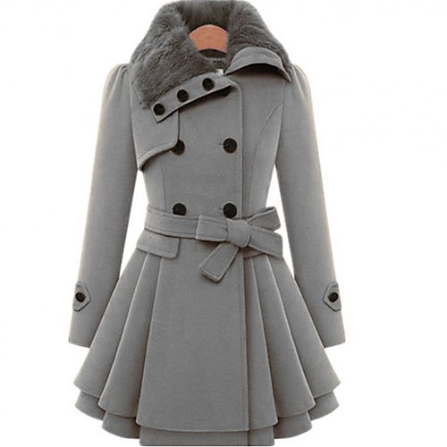 

Women's Coat Daily Fall & Winter Long Coat Stand Collar Regular Fit Basic Jacket Long Sleeve Solid Colored Pocket Blue Gray