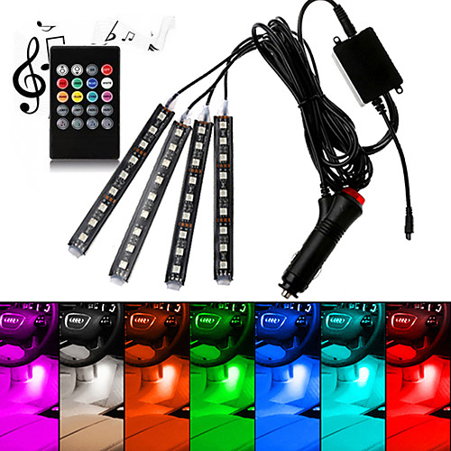 

Car RGB LED Interior Strip Light 4pcs Colors Car Styling Decorative Light Music sound Control Multiple lighting Atmosphere Lamps Interior With Remote Dash Floor Foot Lamp USB/Car plug charger 12V/5V