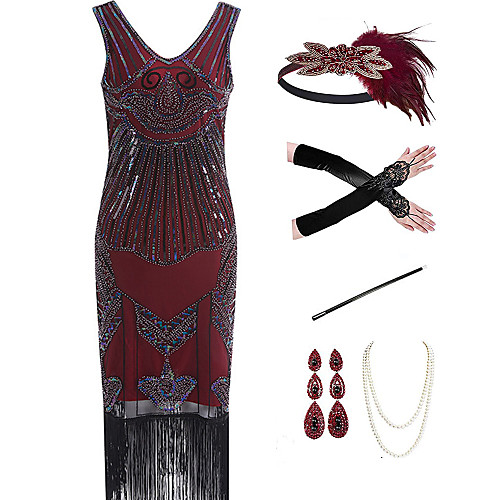 

The Great Gatsby 1920s Vintage Vacation Dress Flapper Dress Outfits Masquerade Prom Dress Women's Tassel Fringe Costume Red Vintage Cosplay Party Prom / Gloves / Headwear / Necklace / Earrings