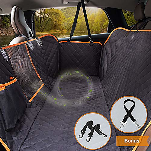 

dog car seat covers 100% waterproof, dog seat cover with side flaps from scratching, pet seat cover for back seat of car/suv/truck with dog seat belt machine washable