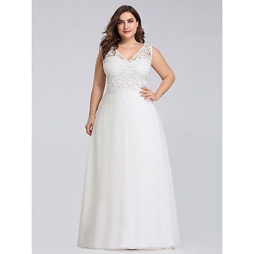 

Women's Plus Size A Line Dress Maxi long Dress White Sleeveless Solid Color Zipper Lace Spring Summer V Neck Hot Elegant Formal 2021 4XL 5XL 6XL 7XL 8XL 9XL