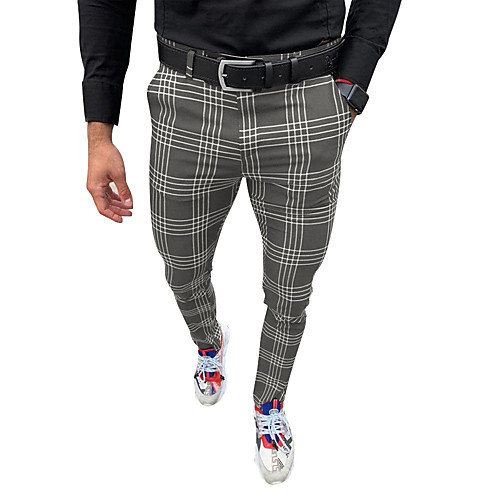 

Men's Daily Chinos Pants Plaid Checkered Full Length Black Gray