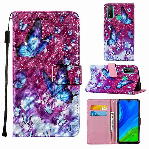 

Case For Huawei P smart 2020 Honor 9S Y5p Wallet Card Holder with Stand Full Body Cases Purple Butterfly PU Leather TPU for Huawei Y6p