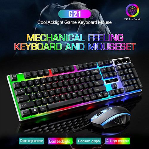 

LITBest G21 USB Wired Mouse Keyboard Combo Mouse and Keyboard Suit with Rainbow Backlight LED Lights Gaming Mouse Office Mouse Ergonomic Mouse 1200 DPI