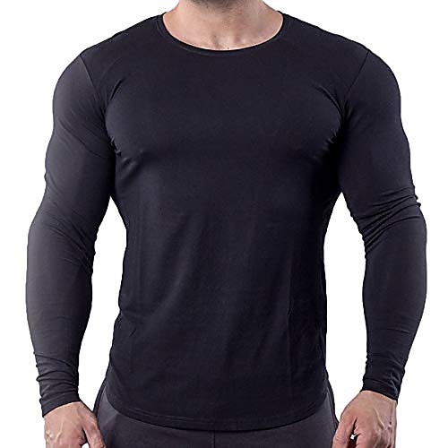 

mens long sleeve quick-dry gym workout lightweight t-shirts classic long sleeve training shirts t26_black_us-m