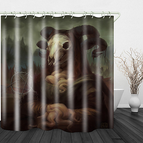 

Halloween Sheep Head Tentacle Monster Digital Printing Shower Curtain English Green Leaf Digital Printing Shower Curtain Shower Curtains & Hooks Modern Polyester New Design
