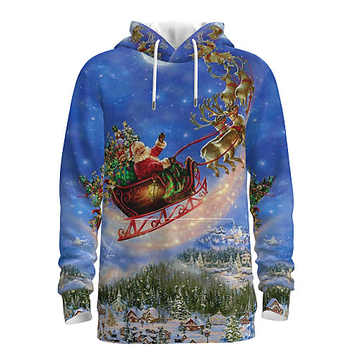 

Men's Pullover Hoodie Sweatshirt Graphic 3D Ugly Christmas Hooded Daily 3D Print Basic Christmas Hoodies Sweatshirts Long Sleeve Blue