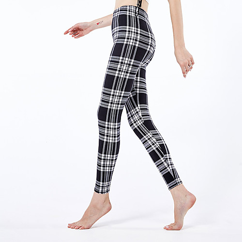 

Women's Sporty Yoga Comfort Skinny Daily Leggings Pants Plaid Ankle-Length High Waist White Black Blue